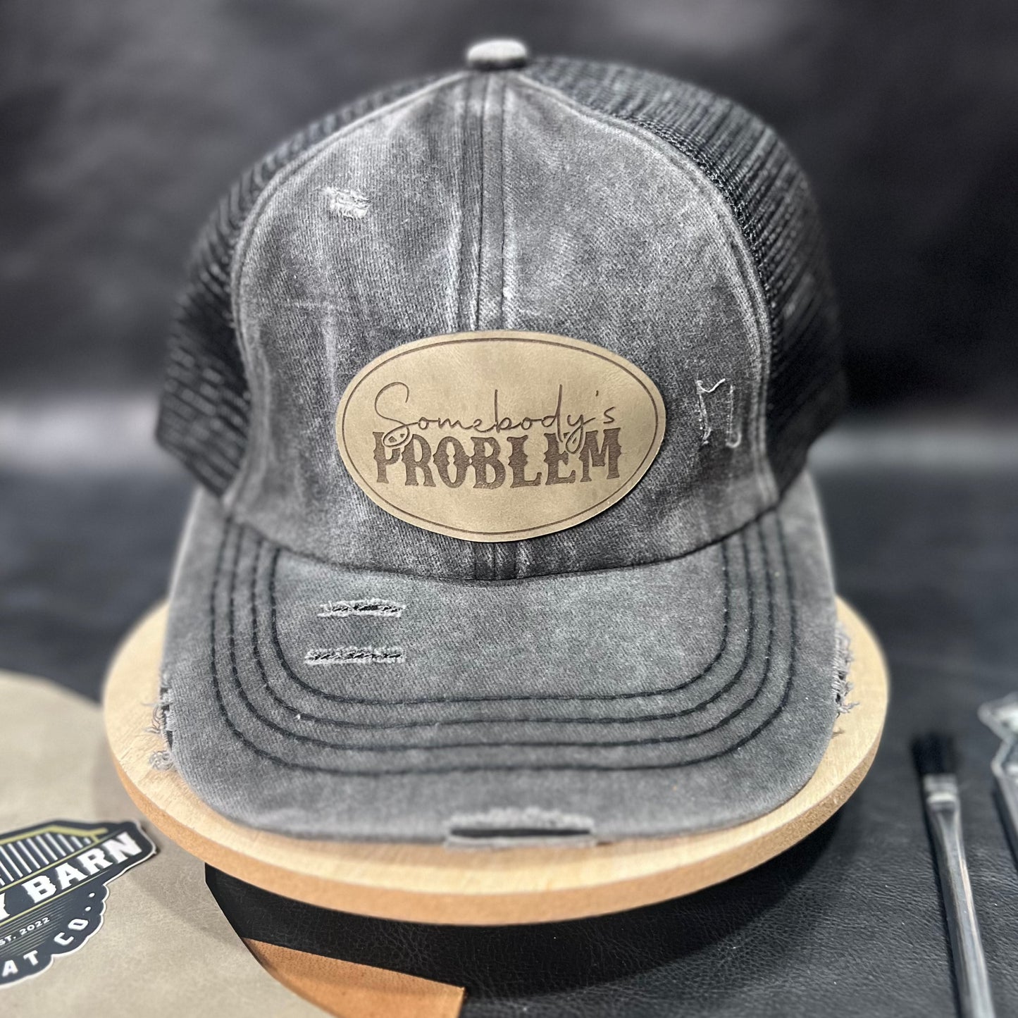 Somebody's Problem Leather Patch Ponytail Hat