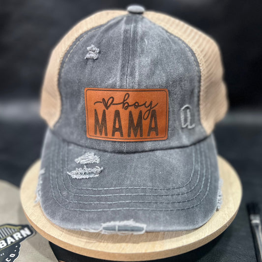 Boy Mama Leather Patch Ponytail Hat