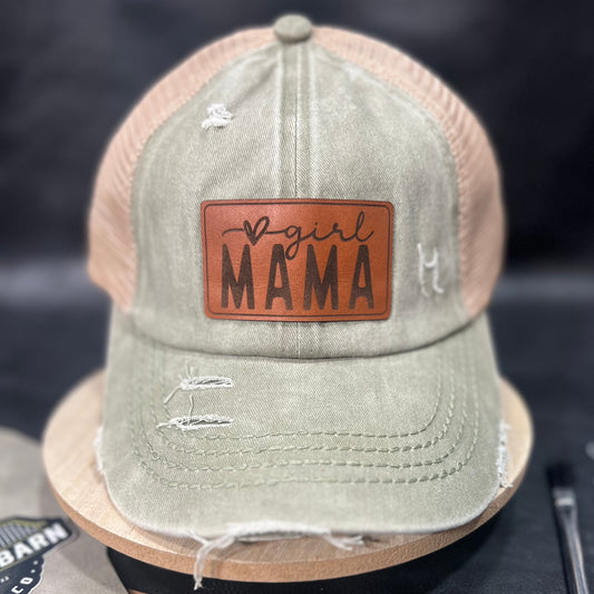 Girl Mama Leather Patch Ponytail Hat