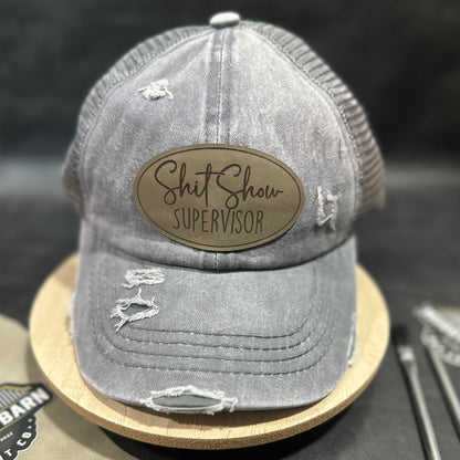 Shit Show Supervisor Leather Patch Ponytail Hat
